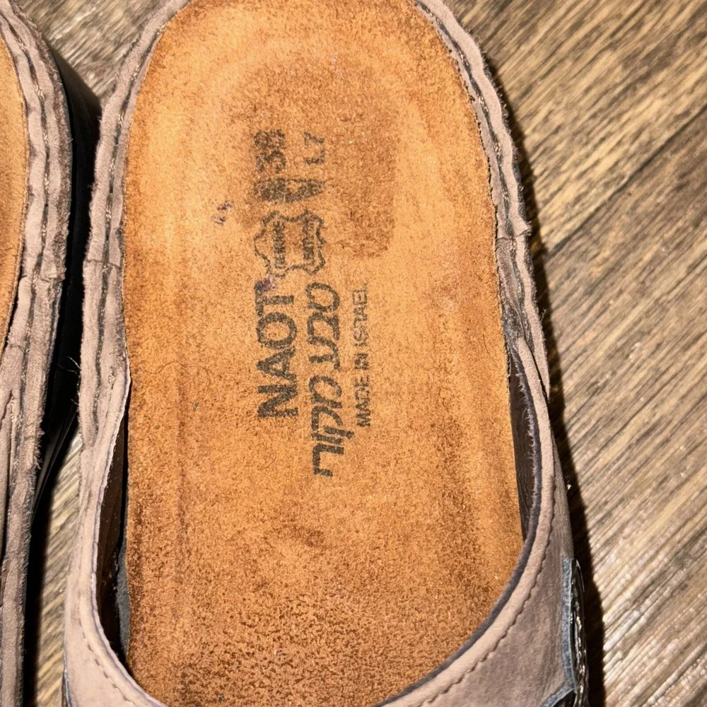 NAOT Mules Slip On Clogs Potato Shoes Leather Cork Footbed Women's 38 US 7-7.5